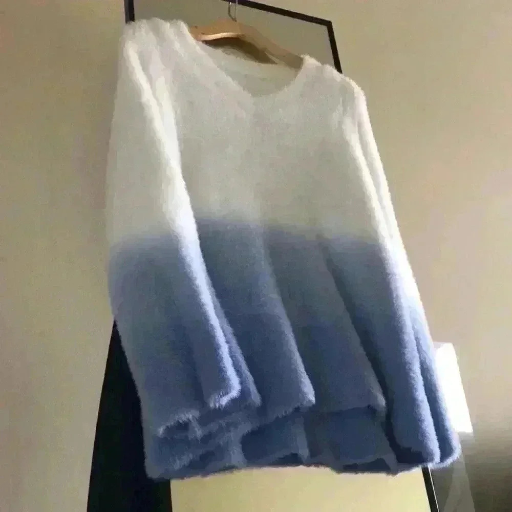 Faux Mink Loosen Style V-neck Sweater - Picture 1 of 7